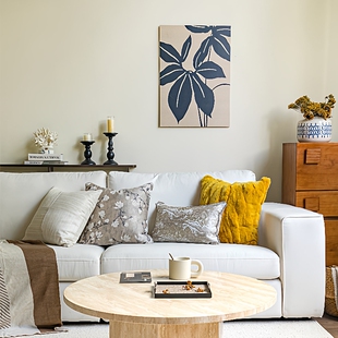 新中式玉兰花靠垫套黄色灰褐色抱枕组合现代中古风客厅沙发腰靠枕