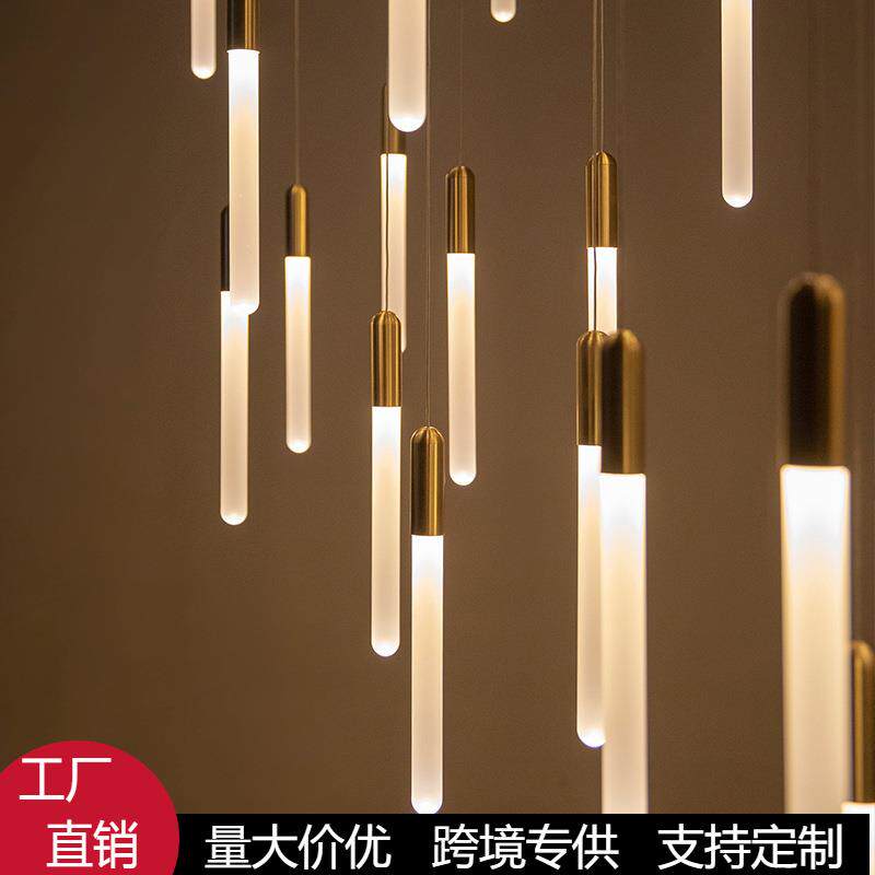 复式楼挑空客厅跃层长线吊灯旋转楼梯吊灯现代简约别墅餐厅吧台灯