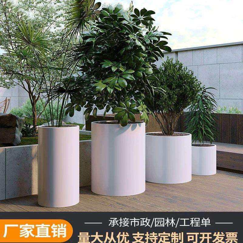 户外铁艺外摆金属大型花箱室外圆柱形花盆市政花槽圆形高筒直
