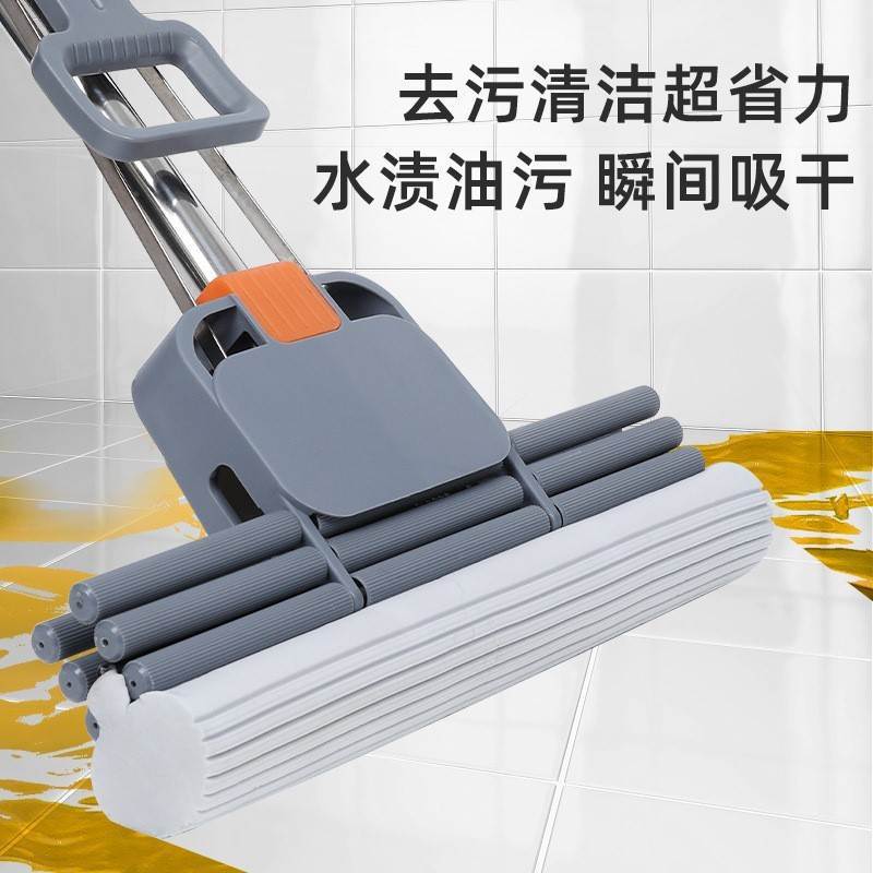 坚固一体杆胶棉拖把不锈钢杆双滚轮式挤水家用免手洗吸水墩布地拖图片