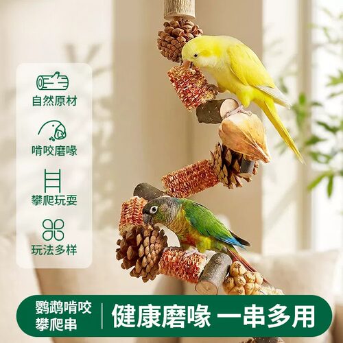 小太阳鹦鹉啃咬玩具站杆解闷自嗨虎皮和尚笼内装饰磨爪站架