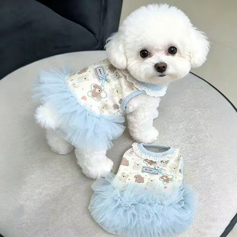 宠物狗狗衣服可爱卡通印花蓬蓬裙春夏季猫咪芭蕾纱裙公主风连身裙