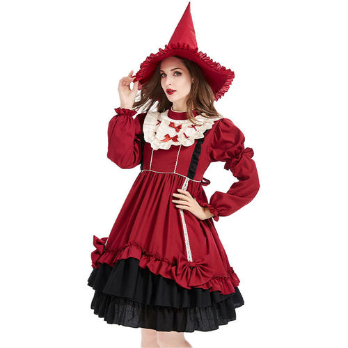 西班牙洛丽塔连衣裙小魔女洋装公主裙帽子万圣节女巫cosplay服装