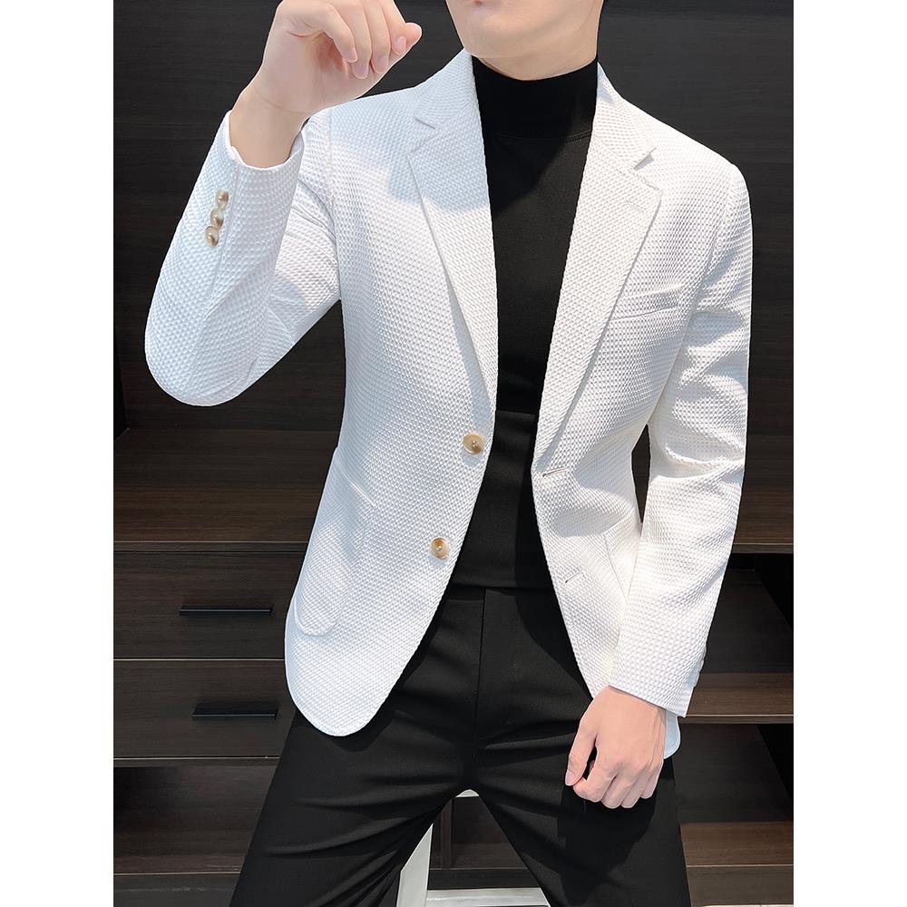 华夫格休闲西装外套男士秋装高端单西高级感商务装秋款上衣西服潮