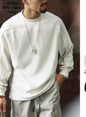 410g重磅保暖插肩长袖t恤男秋冬新款宽松大码纯色内搭打底衫春秋