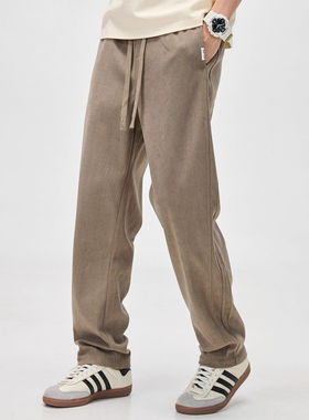 休闲裤男秋冬季灯芯绒潮牌复古拼接宽松直筒垂感运动卫裤