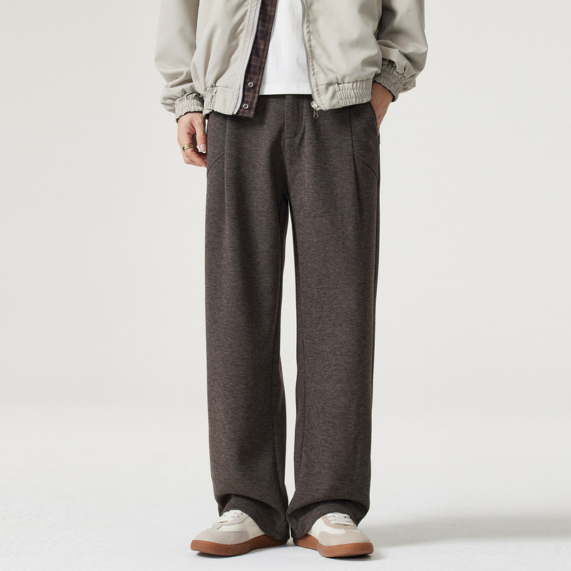 Kuvine秋冬季羊毛慵懒老钱风高级感西裤男款宽松直筒阔腿休闲长裤
