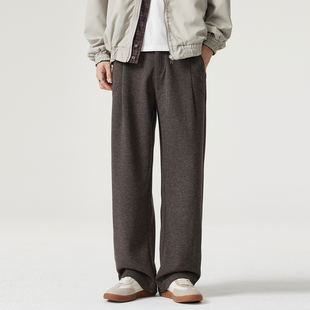 Kuvine秋冬季羊毛慵懒老钱风高级感西裤男款宽松直筒阔腿休闲长裤