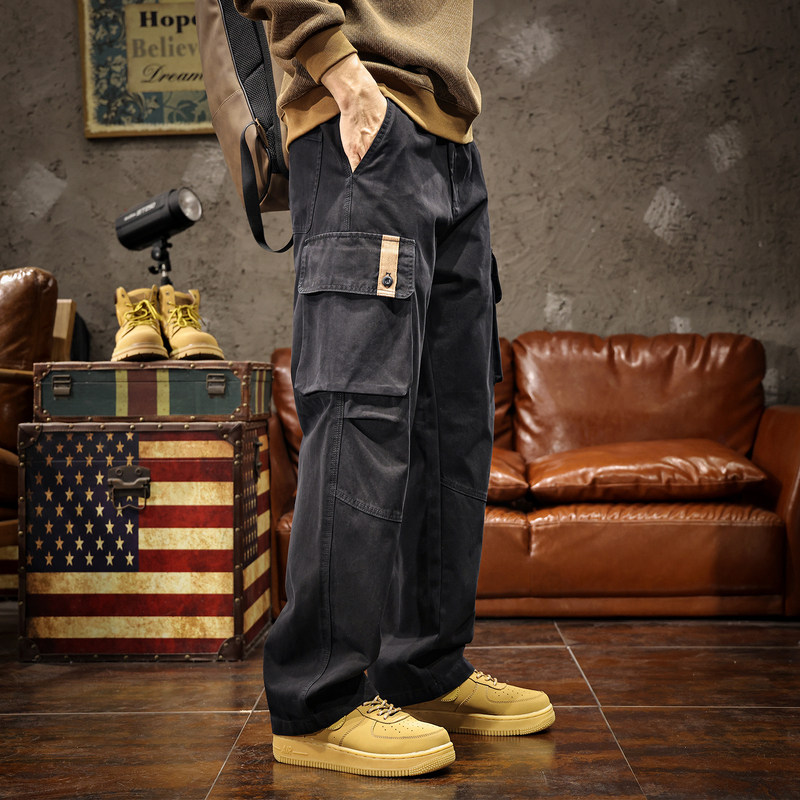 美式高端工装裤男2025春秋冬新款军绿色宽松直筒加绒加厚休闲裤子