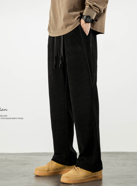 灯芯绒直筒休闲裤男潮牌宽松运动垂感松紧腰长裤子加绒加厚秋冬款