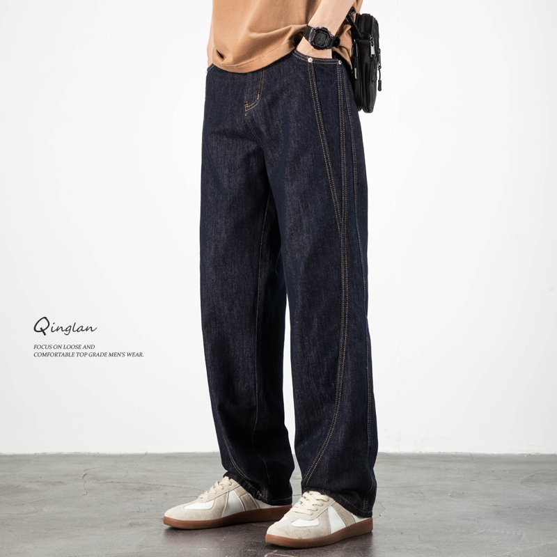 轻澜原色牛仔裤男直筒宽松美式休闲潮牌阔腿裤子加绒加厚2025新款