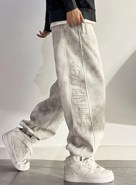 潮牌白色扎染运动裤男裤子大码卫裤加肥加大青少年宽松休闲束脚裤