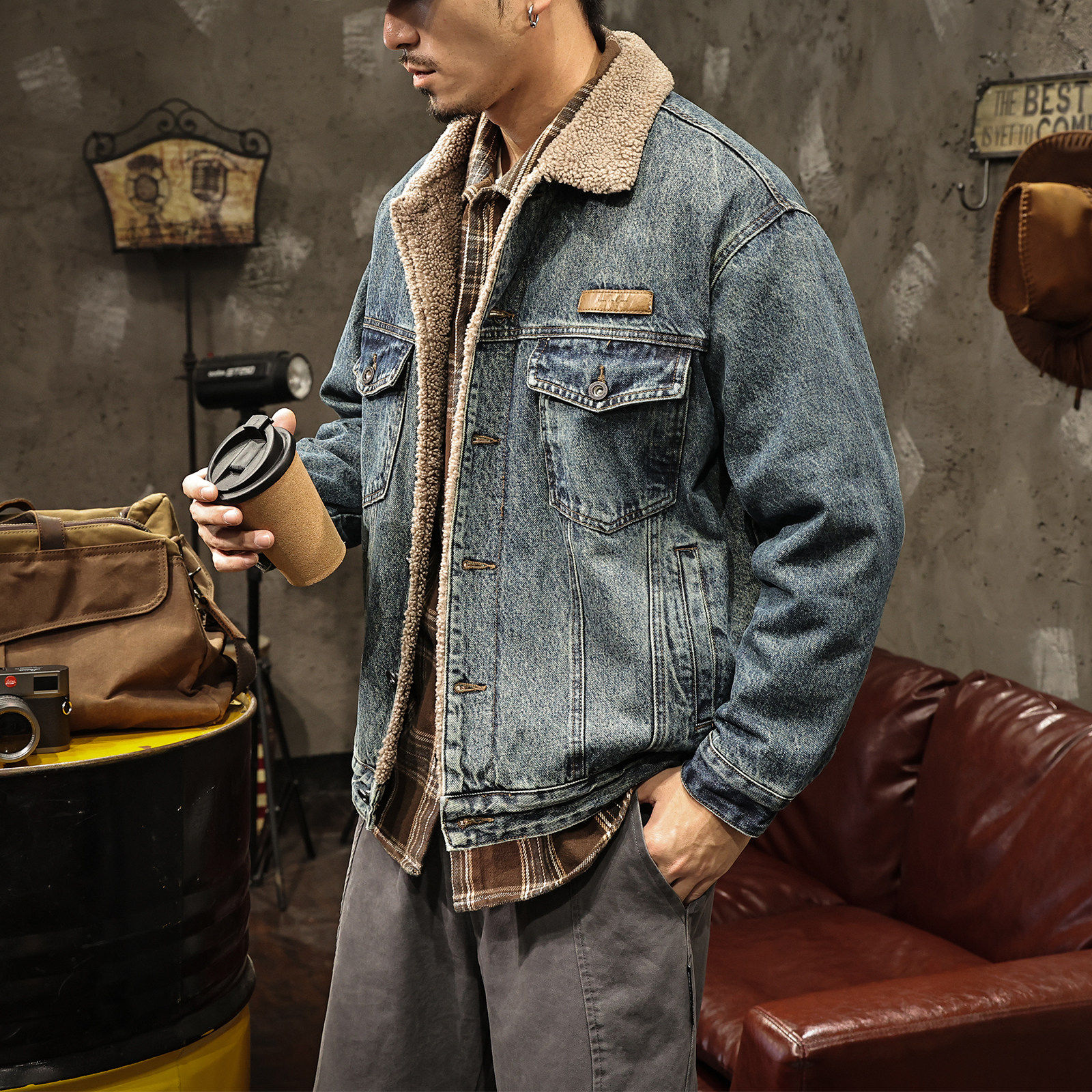 冬季羊羔绒加绒加厚保暖牛仔外套男帅气潮流棉袄美式复古潮牌夹克,男装,牛仔外套,淘宝优惠券,粉丝福利购,淘宝优惠卷