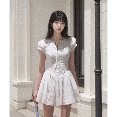 法式气质茶歇度假连衣裙2025夏季新款收腰显瘦淑女小个子裙子女