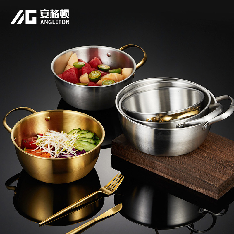 韩式不锈钢带柄面碗泡面碗凉拌菜盆水果沙拉盆螺蛳粉碗打蛋备菜盆