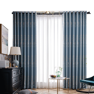 遮光隔热窗帘北欧简约避光挂钩式窗帘布新款卧室阳台全防晒遮阳布