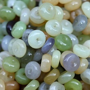 和田玉小平安扣散珠黄口青花糖玉青海料湖水绿12mm算盘珠小孩吊坠