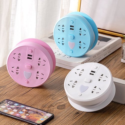 旅行可收纳线家用插座粉带usb充电学生宿舍接插线板伸缩排插