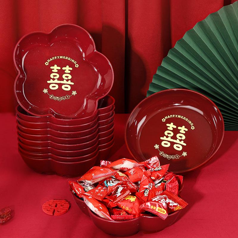 果盘结婚客厅红色喜糖盘子