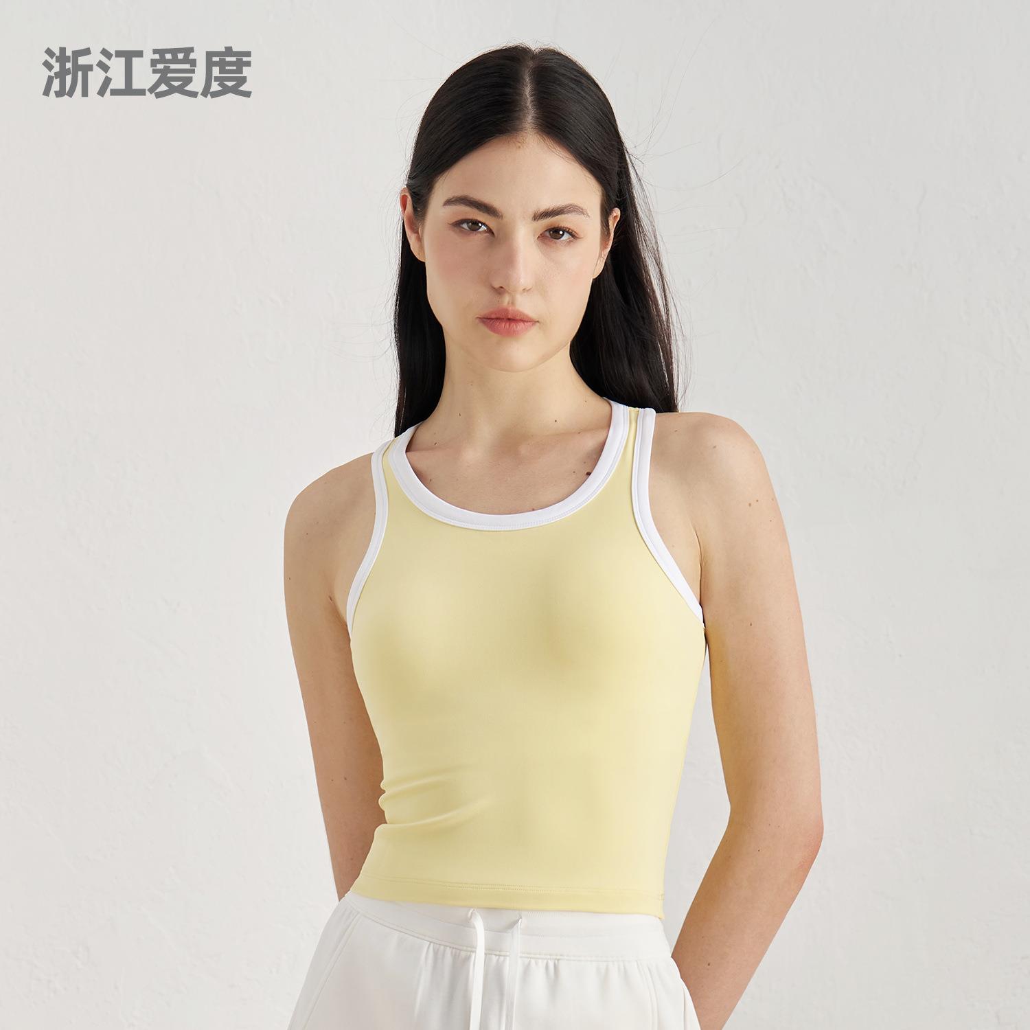 新款工字美背运动内衣女裸感透气撞色拼接瑜伽背心普拉提健身文胸