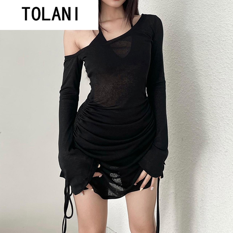 Nightclub sexy slim inclined neck skirt夜店性感修身斜领短裙