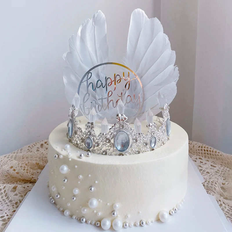 皇冠蛋糕装饰摆件女王婚礼冰柱皇冠母亲节网红生日羽毛翅膀插件