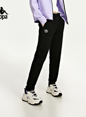 Kappa卡帕复古运动裤新款女黑色长裤简约休闲裤锥形卫裤K0D62AK25