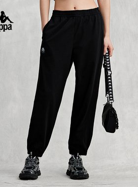 Kappa卡帕九分裤2024新款女黑色简约休闲裤运动小脚卫裤K0E42CJ80