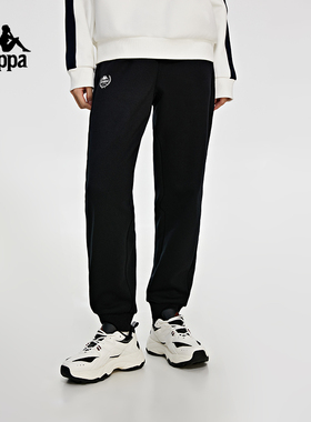 Kappa卡帕针织运动裤新款女黑色加绒休闲裤收口小脚卫裤K0D82AK21