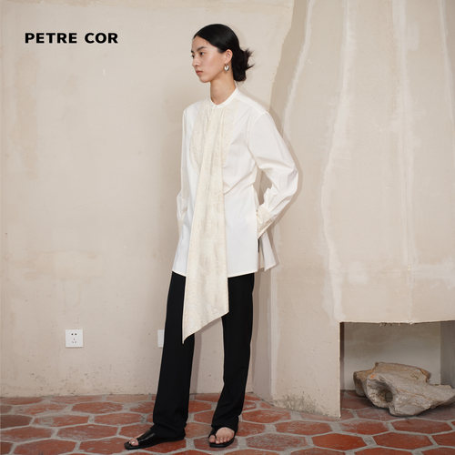 PETRECOR衬衫拼接蕾丝领巾