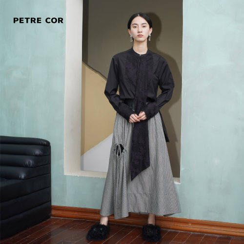 PETRECOR拼接衬衫蕾丝领巾