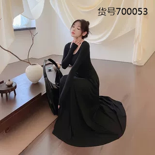 大摆A字裙莫代尔纯色修身小个子图片