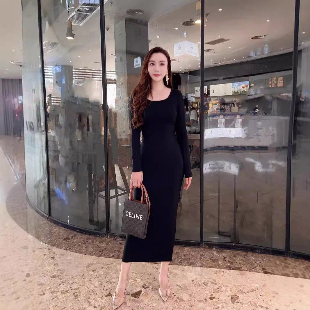 高级感简约轻熟风U型领针织连衣裙女春秋内搭外穿包臀裙显瘦百搭,女装/女士精品,连衣裙,淘宝优惠券,粉丝福利购,淘宝优惠卷