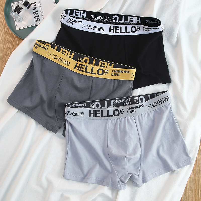 男士内裤纯棉平角裤hello青少年潮流男生四角裤新款抗菌短裤裤衩