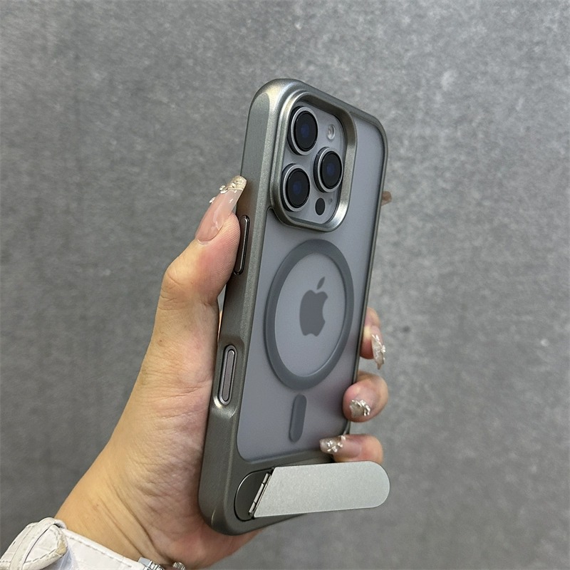 【折叠式金属支架】磁吸充电iphone15pro手机壳适用苹果14proMax新13肤感磨砂12简约16高级防摔保护套男女