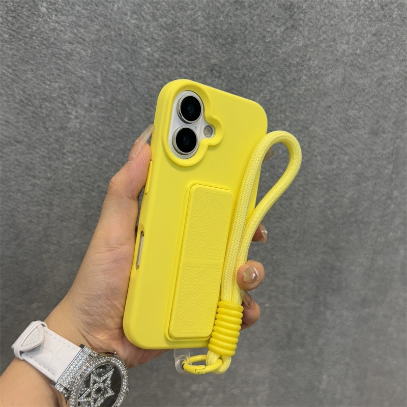 适用苹果16手机壳闪亮黄折叠腕带支架iphone16promax硅胶15pro肤感新款14小众13男女12高级感16plus