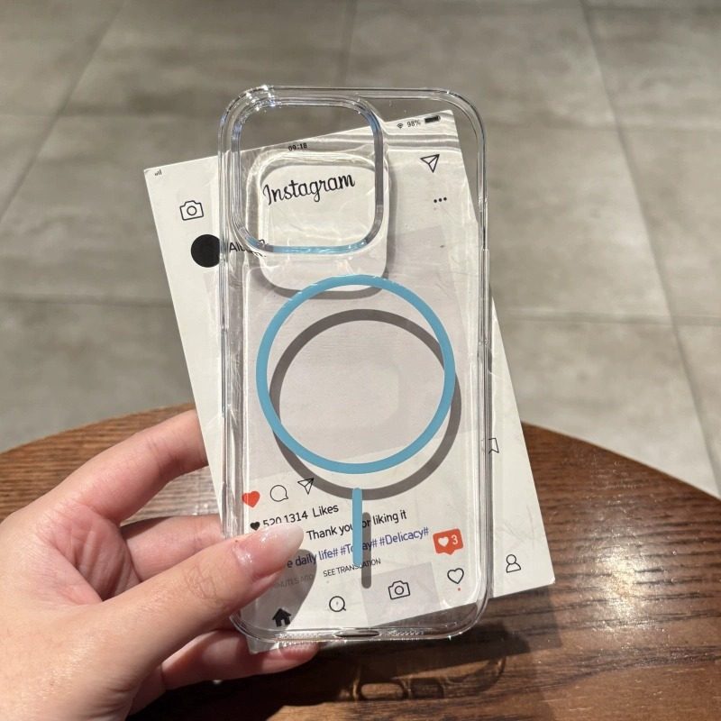 苹果16 ins风极简蓝色细圈版磁吸16promax手机壳iphone15promax新款14pro透明16plus高级感小众13不发黄12女