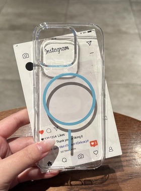 苹果16 ins风极简蓝色细圈版磁吸16promax手机壳iphone15promax新款14pro透明16plus高级感小众13不发黄12女