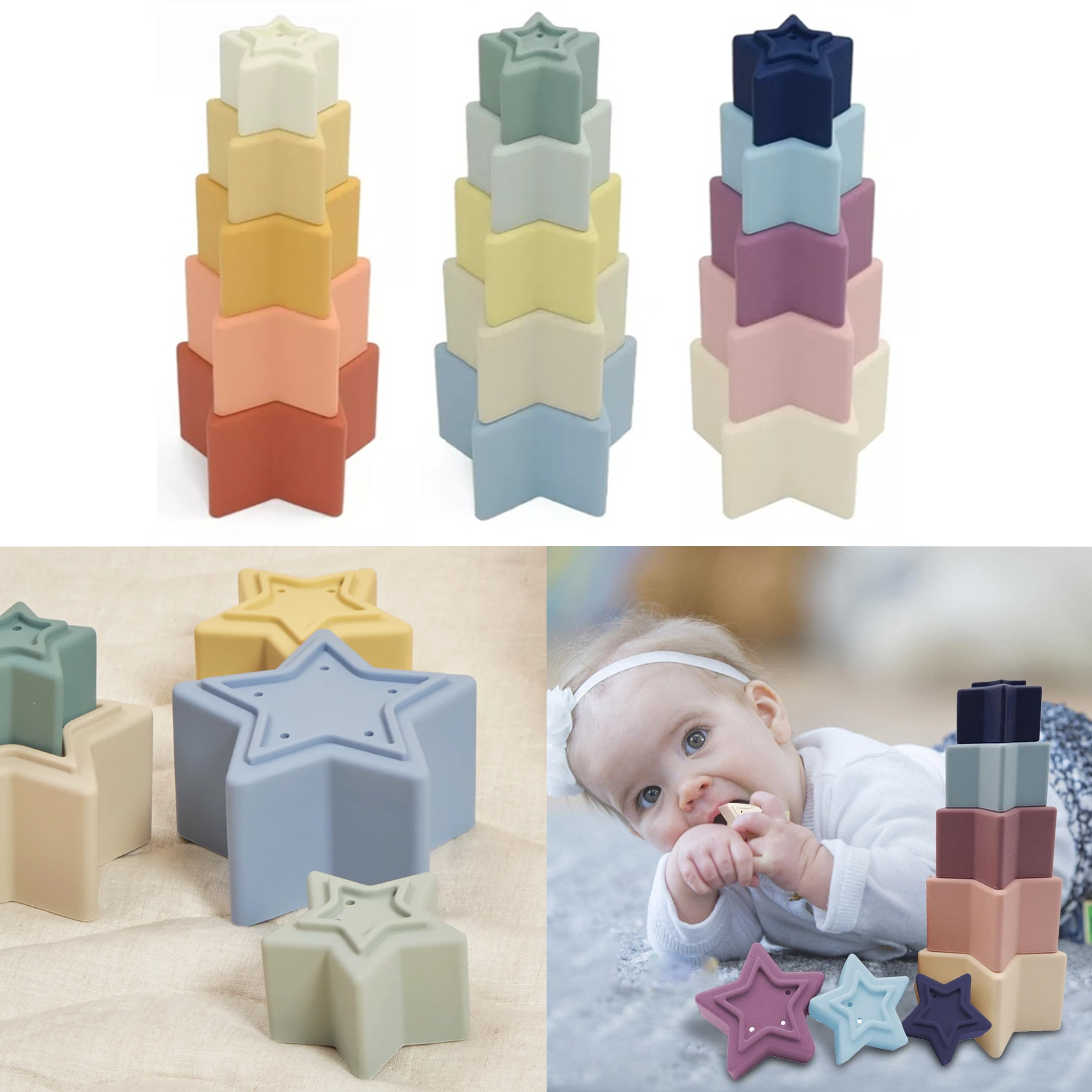 铂金软硅胶叠叠杯彩虹塔杯儿童早教教具叠叠乐牙胶stacking toys
