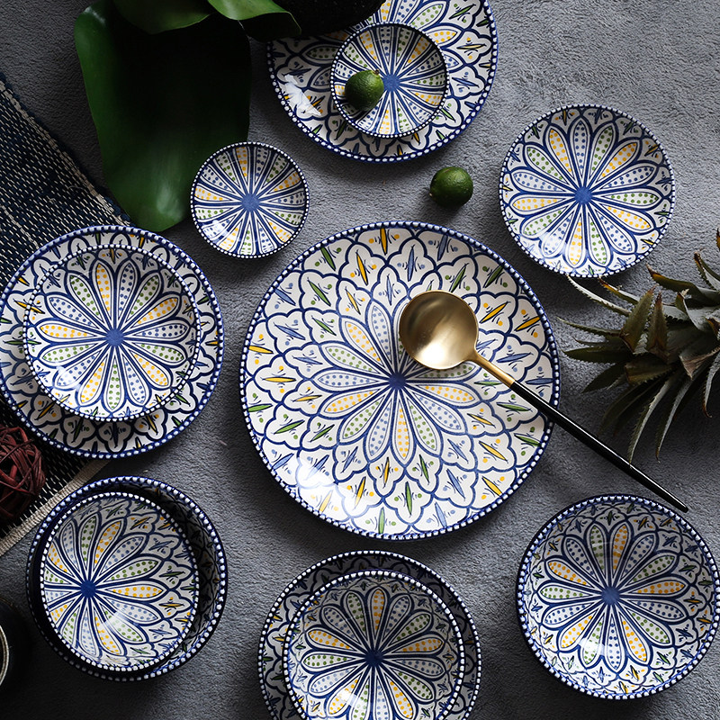 陶瓷盘子北欧ins轻奢碗盘组合创意网红陶瓷盘子异国风情餐具碟子,餐饮具,盘,淘宝优惠券,粉丝福利购,淘宝优惠卷