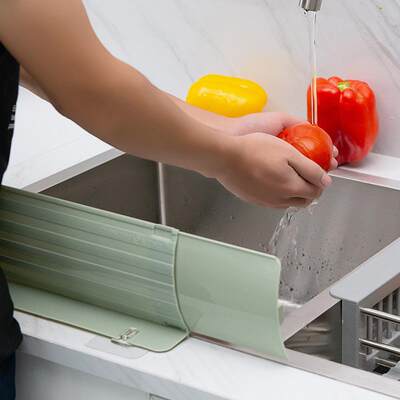 家用厨房可伸缩水槽挡水板台面水池洗手台吸盘式防溅水围板隔油板