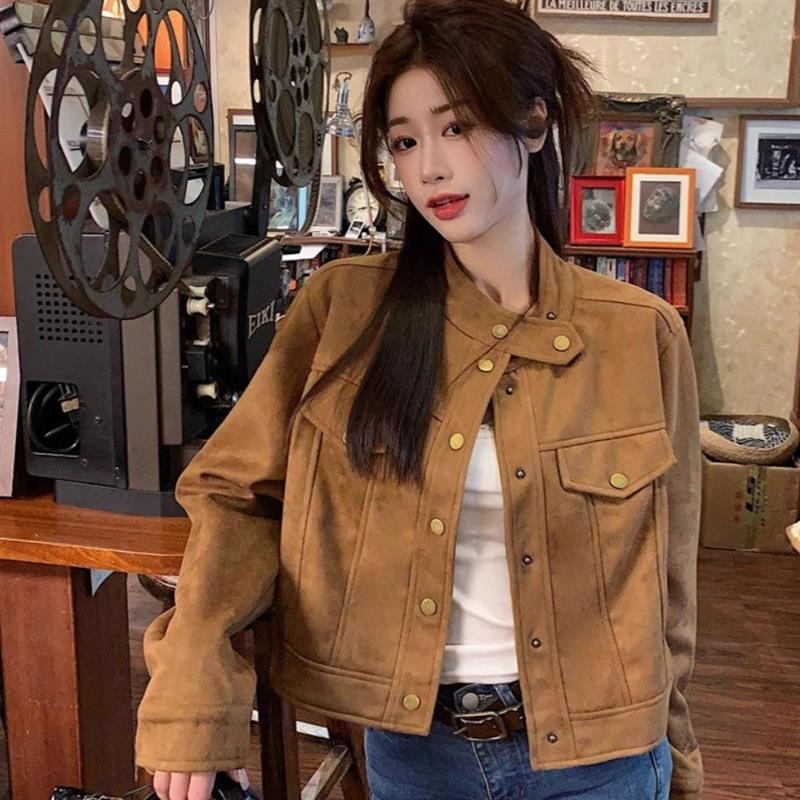 短款麂皮绒外套女春秋新款2025洋气流行小个子感夹克上衣