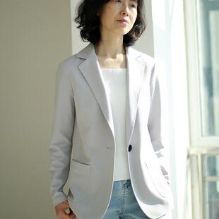 2025春夏新款薄款淡紫灰色垂感休闲 单层无垫肩针织弹力西装外套