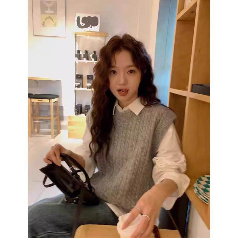 戎美衣尚羊绒羊毛针织马甲女宽松无袖麻花外穿秋冬