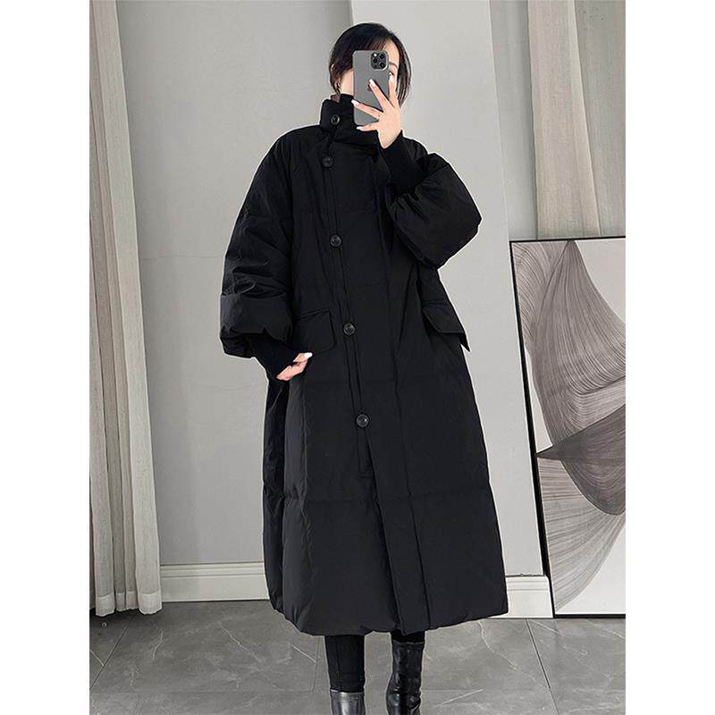 300斤特大码女装立领黑色长款棉服女时尚洋气设计感加厚冬装外套