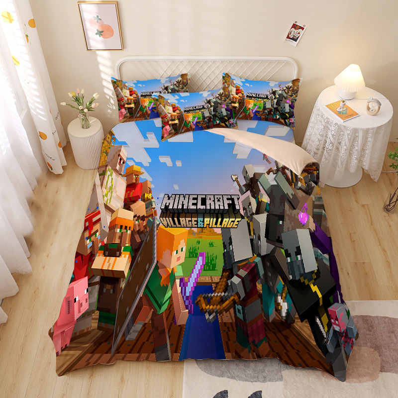 卡通游戏我的世界被套四件套亲肤儿童男孩单人卧室床被单三件套