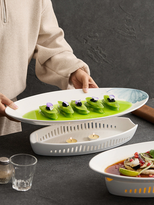 蜡烛加热炉大特大号鱼盘酒店商业高档餐具中式开炉保温盘盘蒸鱼盘