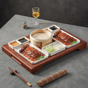 北京烤鸭盘餐具创意片皮鸭盘子中式酒店专用特色竹木托盘烧鹅拼盘