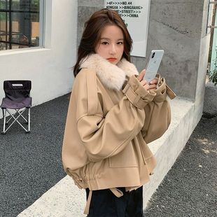 小个子短款 爆款 加绒加厚pu皮衣外套棉服女潮 冬季 派克服女2025新款