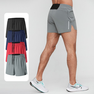 男士马拉松跑步短裤带三角内衬防走光健身运动三分裤后腰防水口袋